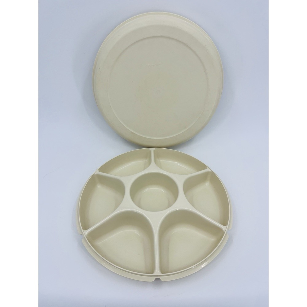 Vintage Tupperware Almond Serving Chip n Dip Vegetable Divided Tray 1666-3 1665